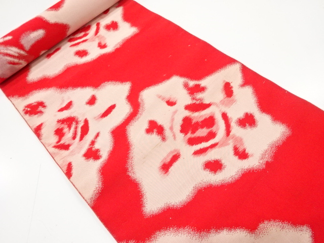 JAPANESE KIMONO / ANTIQUE BOLT FOR HASSUN OBI / WOVEN ABSTRACT FLOWER